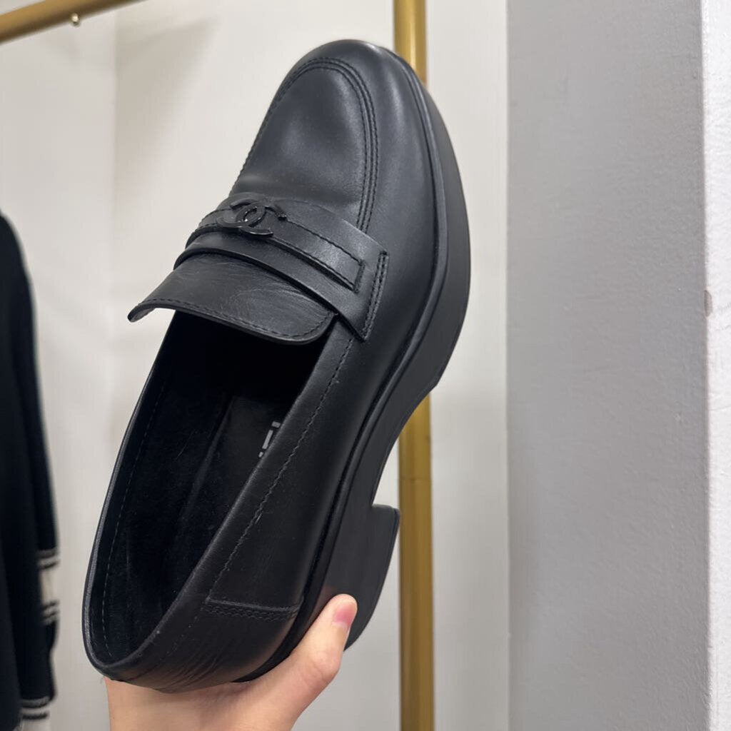 Black Leather Platform Loafers