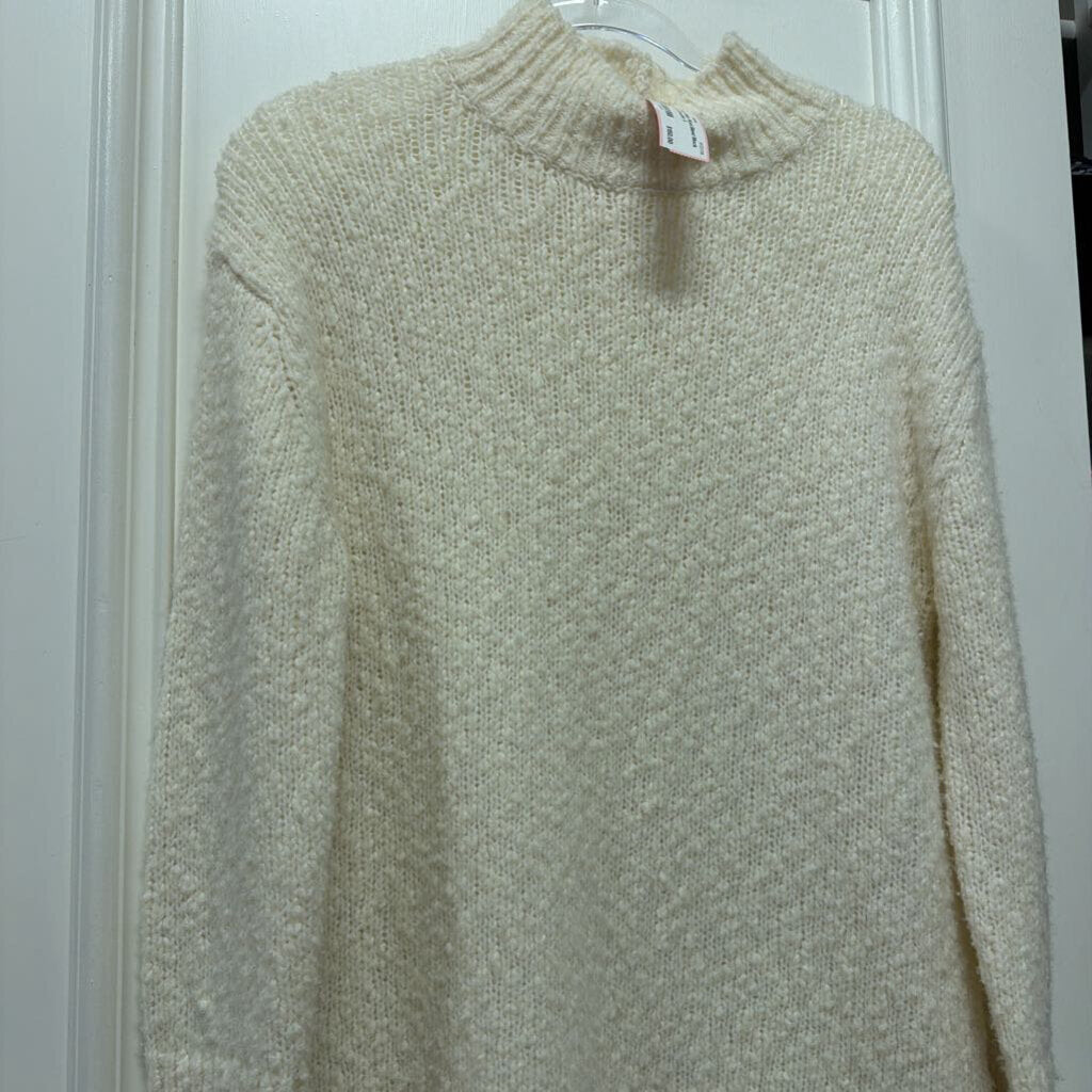 White Wool Blend Mock Neck Sweater
