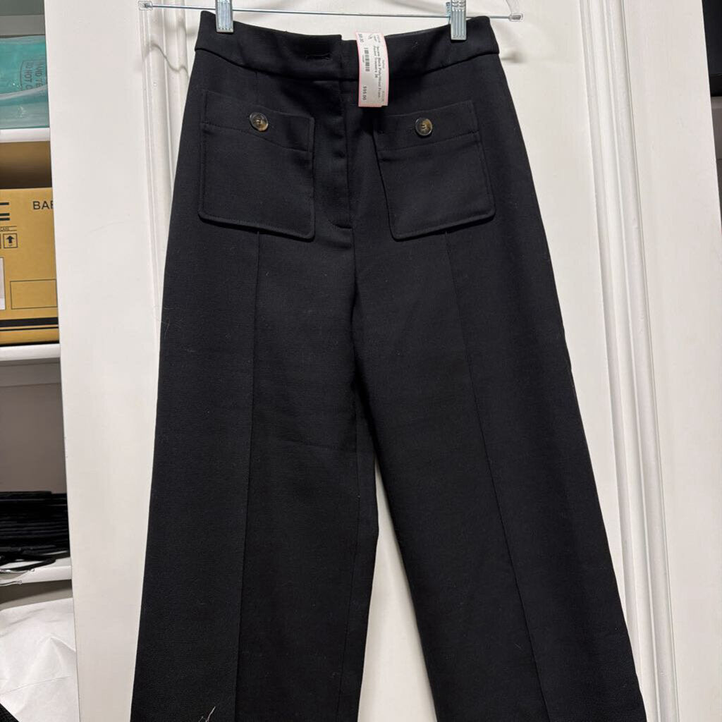 Black Poly/Wool Front-Pocket Trousers