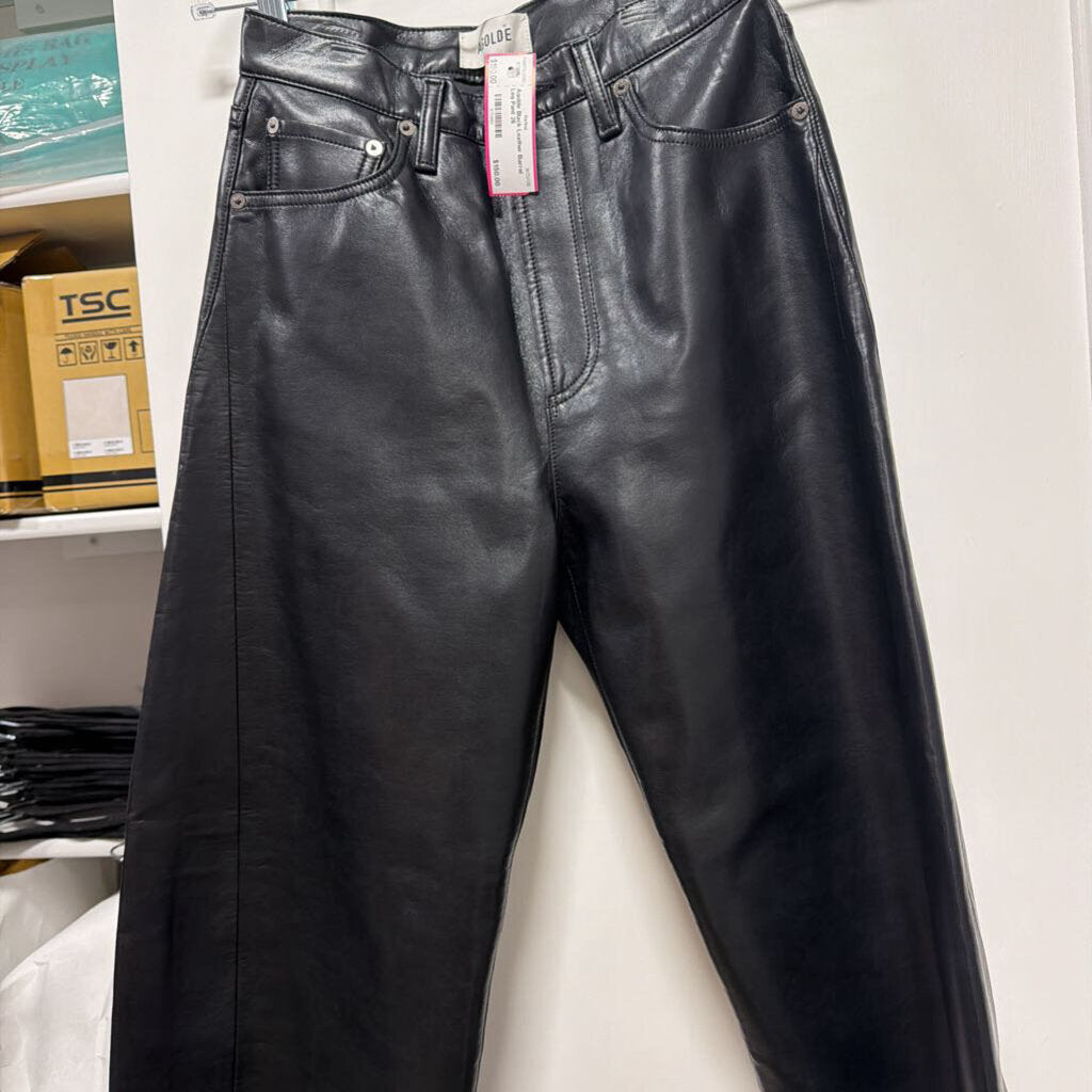 Black Leather Barrel Leg Pant