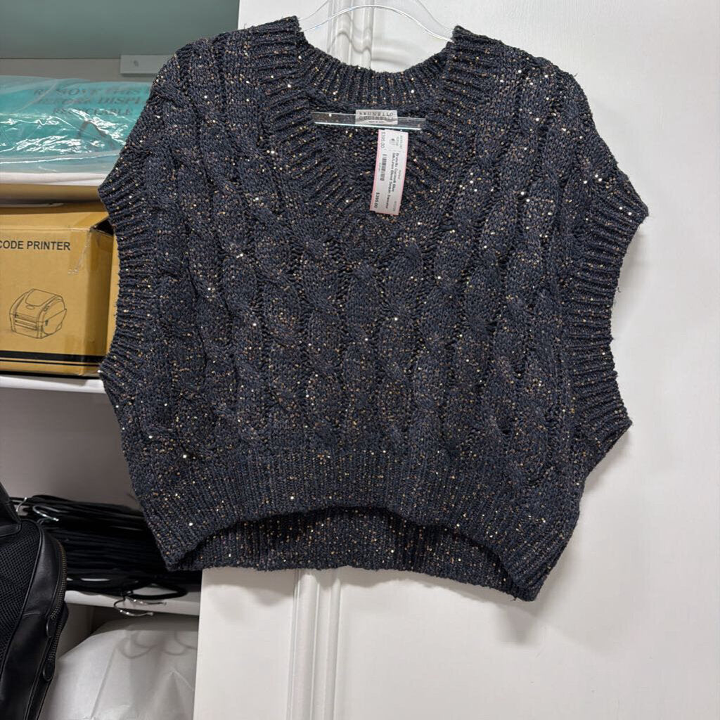 Blue Silk/Linen Blend Sequin Sweater Vest