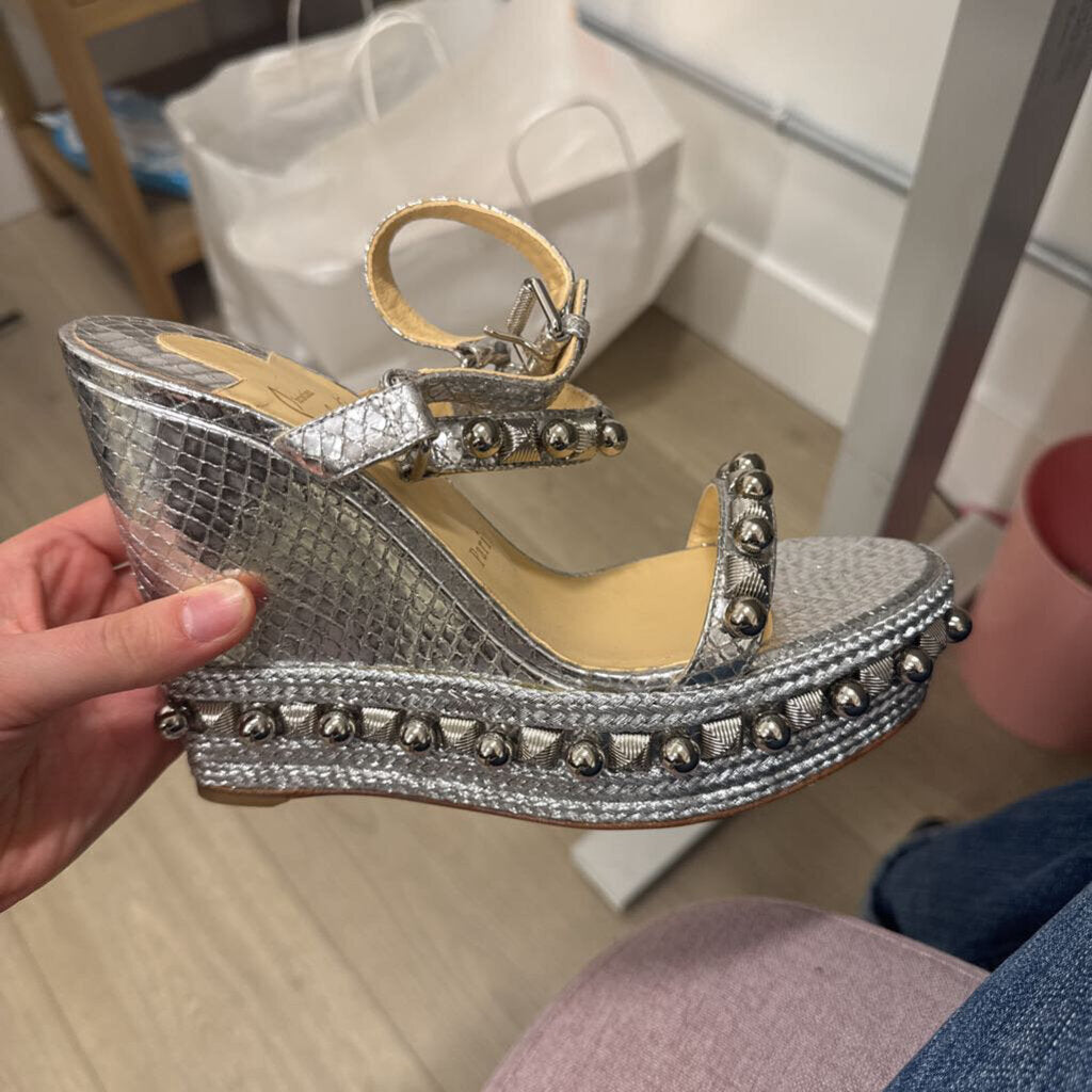 Silver Leather Studded Espadrilles