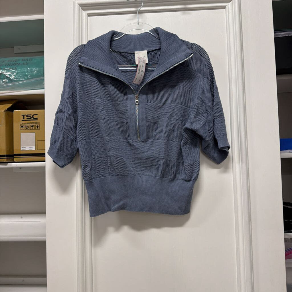 Blue Cotton SS Quarter Zip Sweater