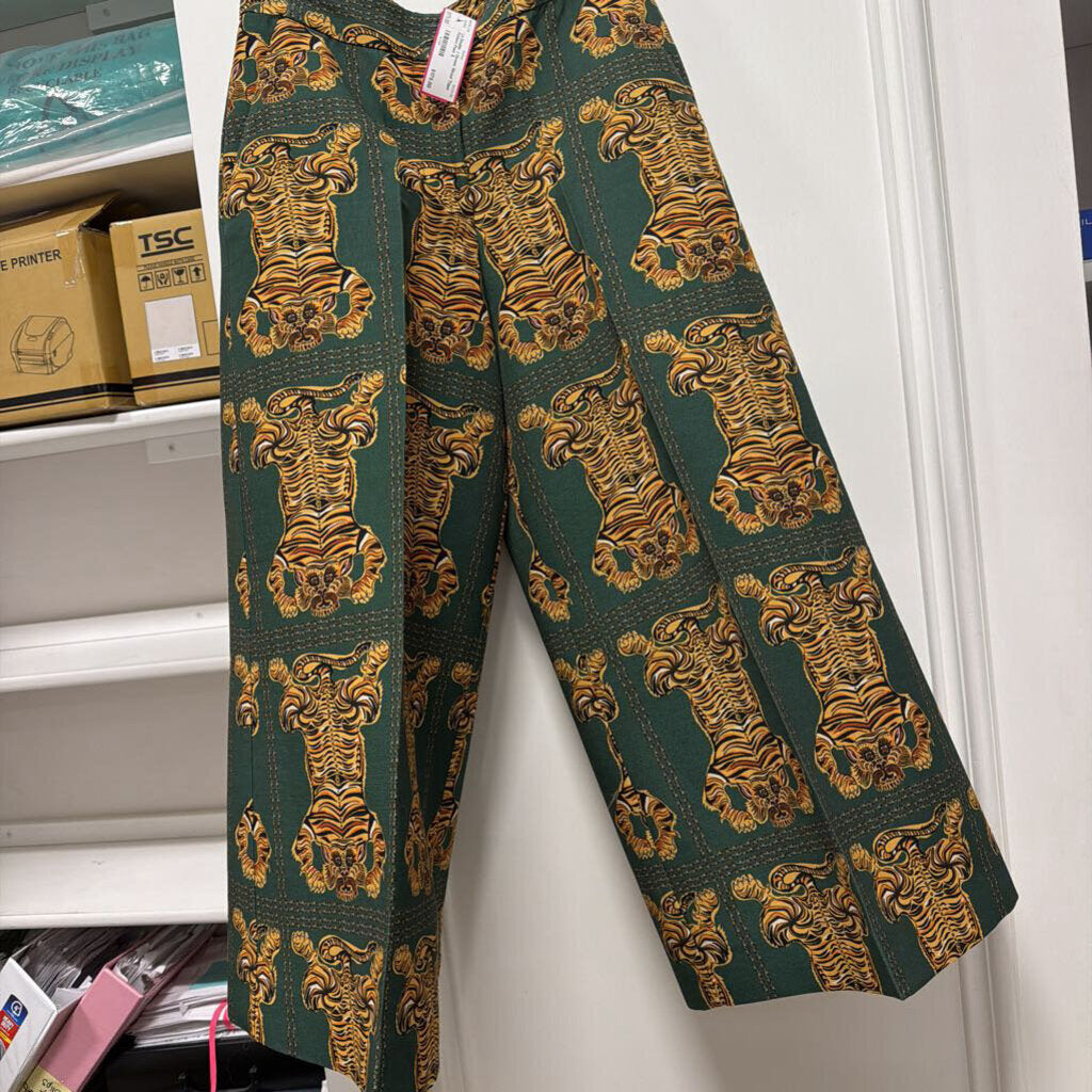 Green Wool Tiger Pattern Pant