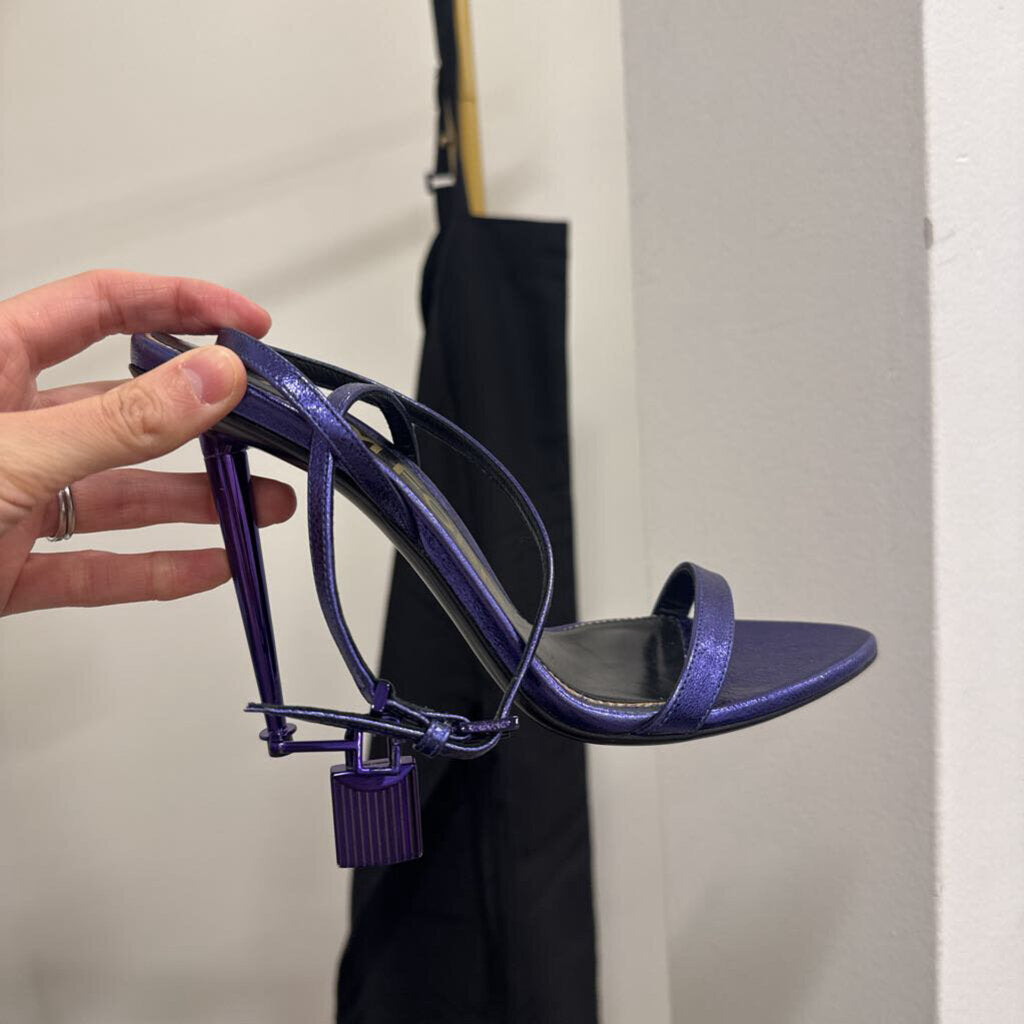 Purple Metallic Leather Heeled Sandals