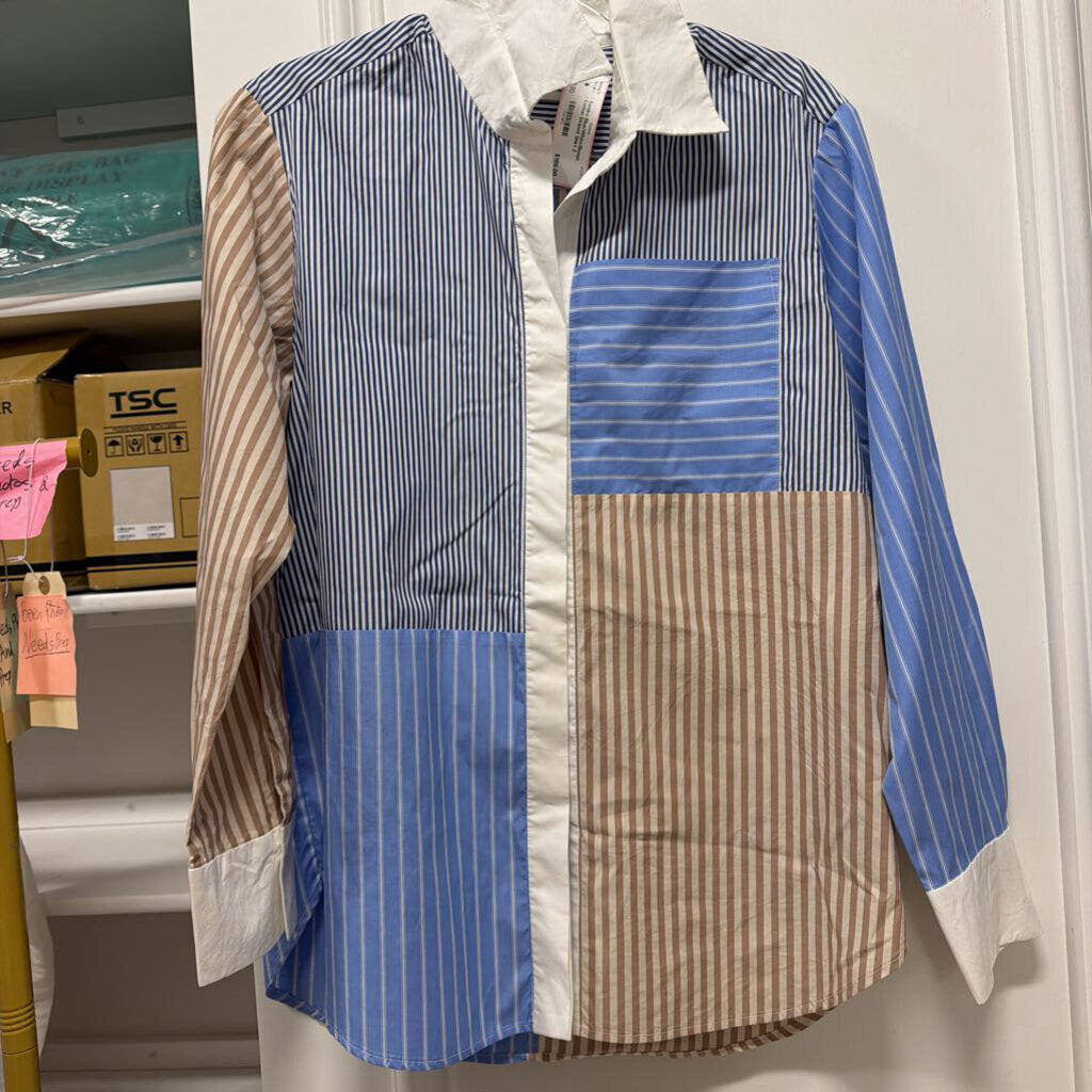 Blue/White/Beige Cotton Striped Shirt
