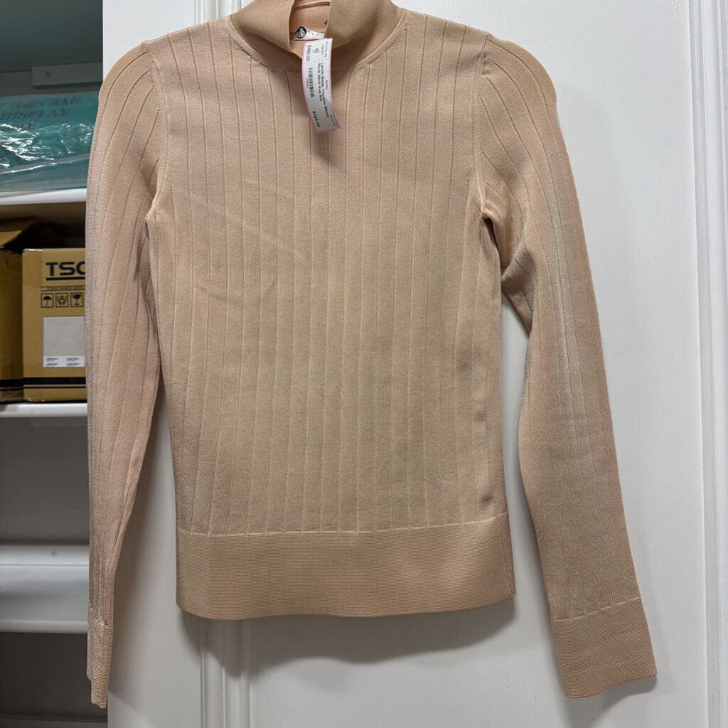 Beige Viscose Blend Mock Neck Knit