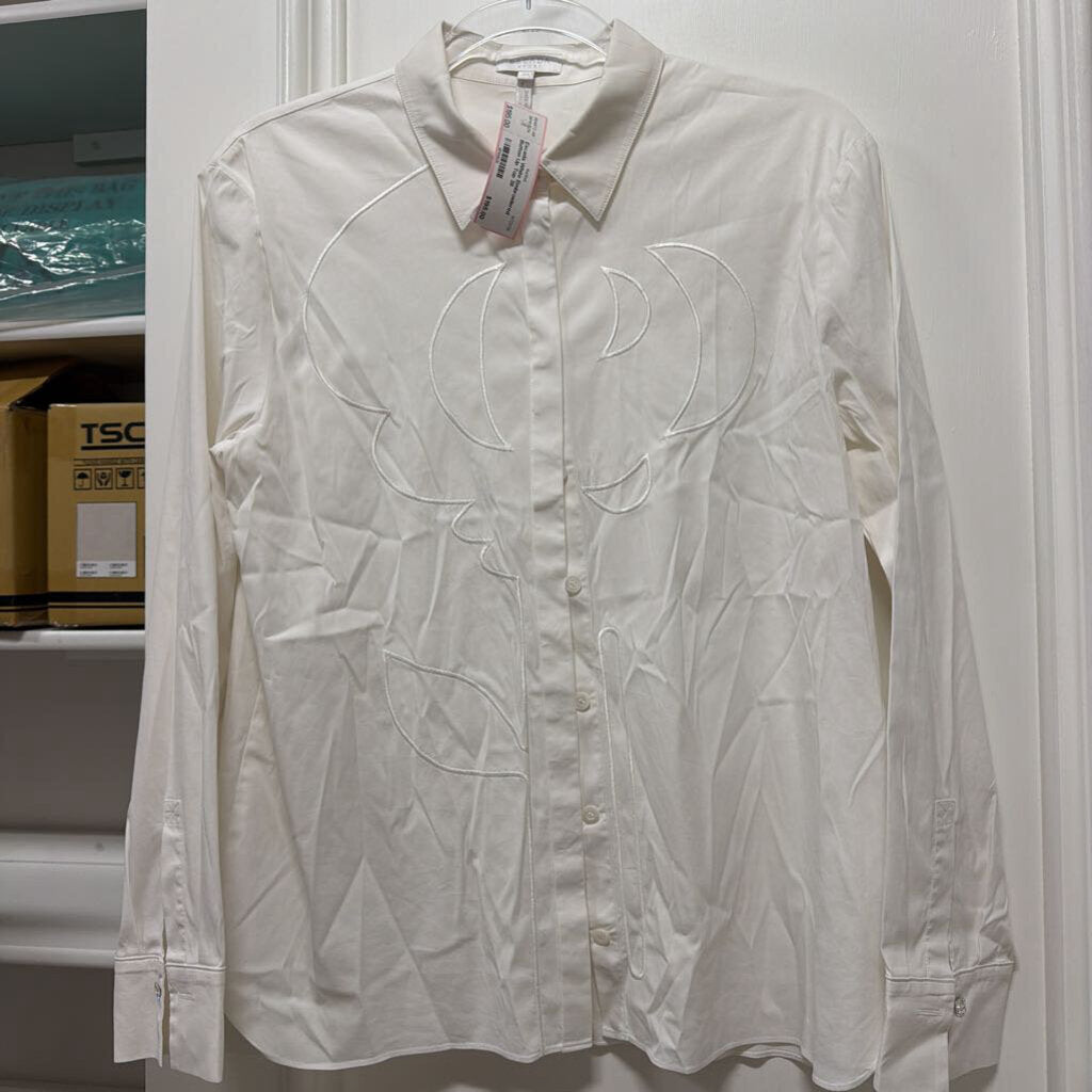 White Embroidered Button Up Top