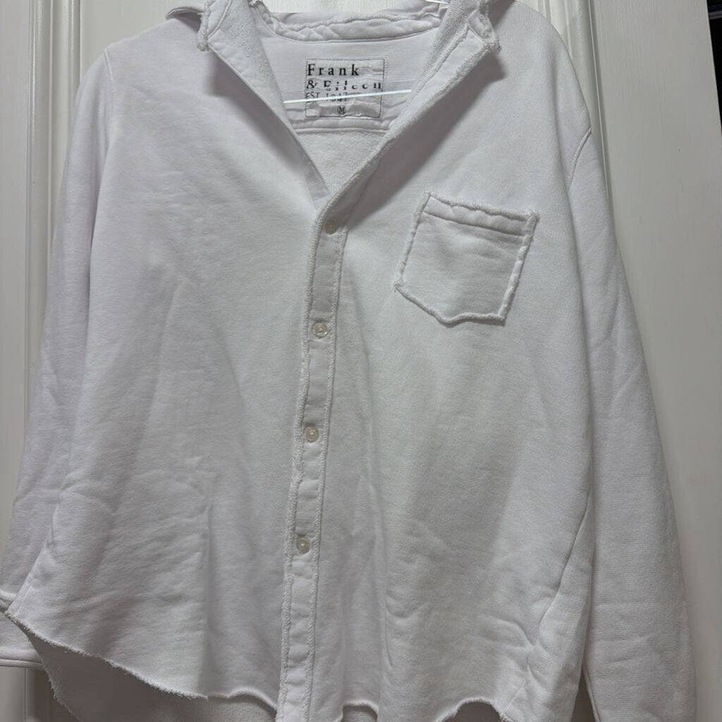 White Cotton Button Up Sweatshirt