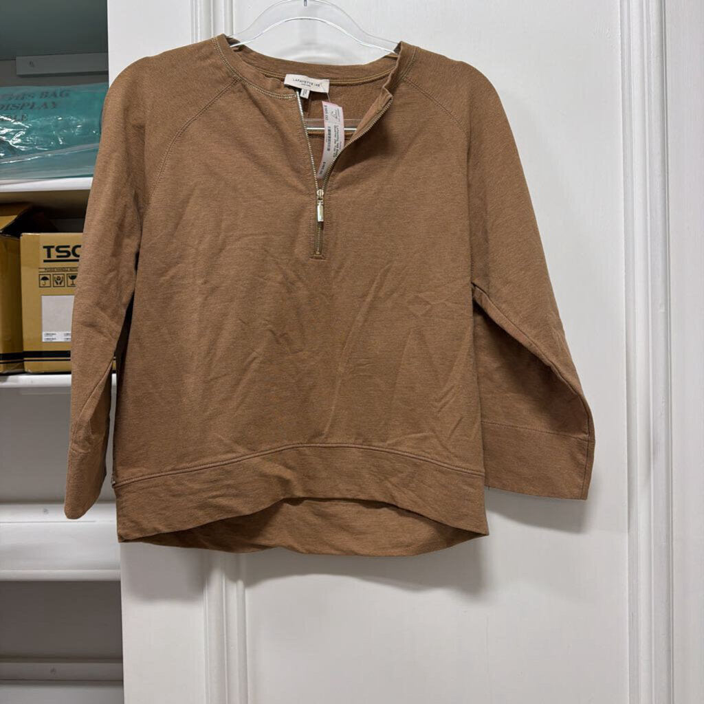 Beige Cotton Quarter Zip Top