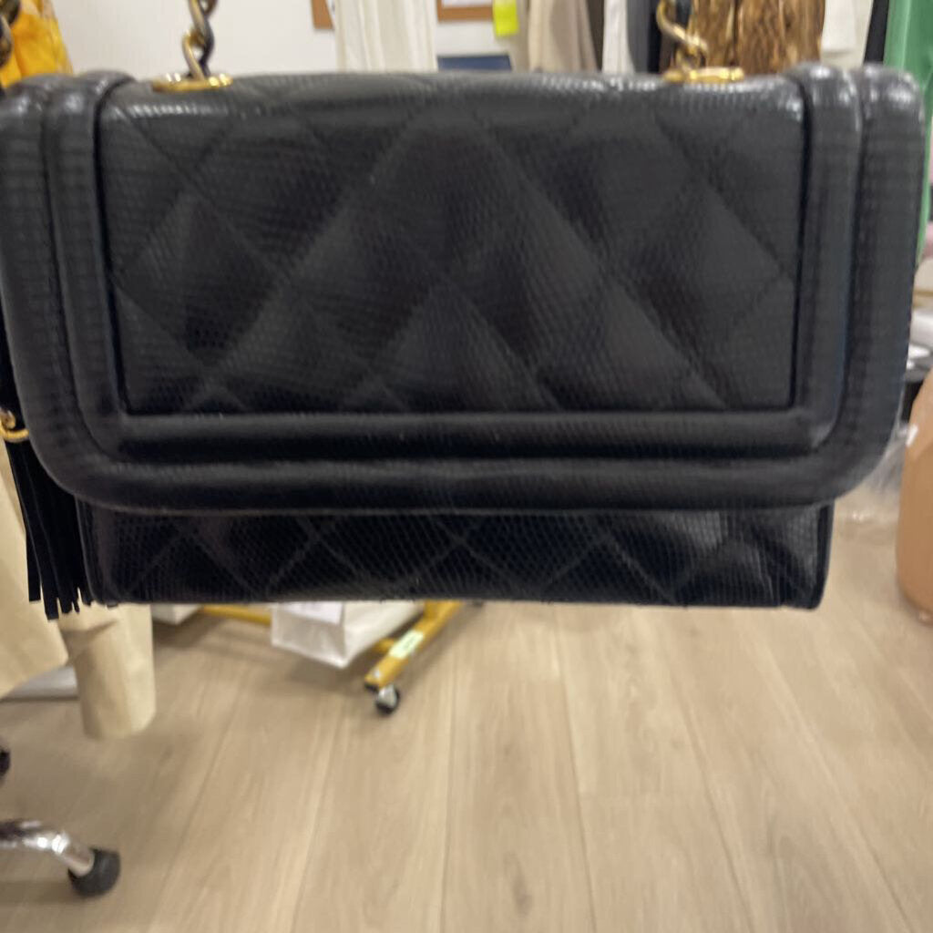 Black Vintage Lizard Shoulder Bag w/Tassle
