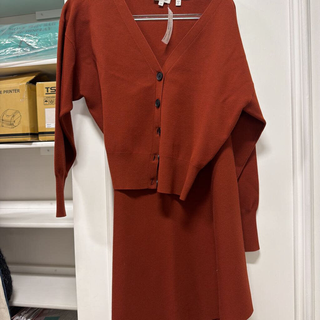 Terracotta Viscose/Poly Cardigan + Skirt SET