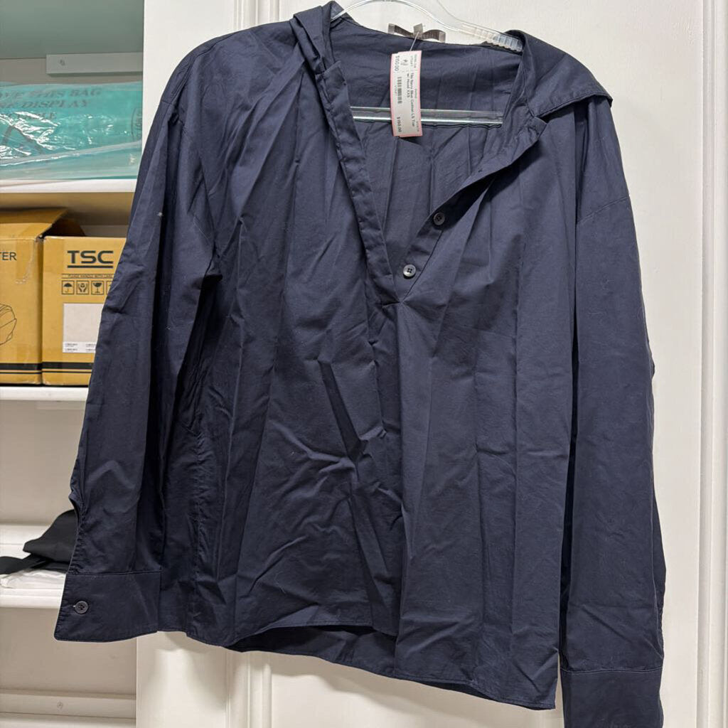 Navy Blue Cotton LS Top w/ Hood