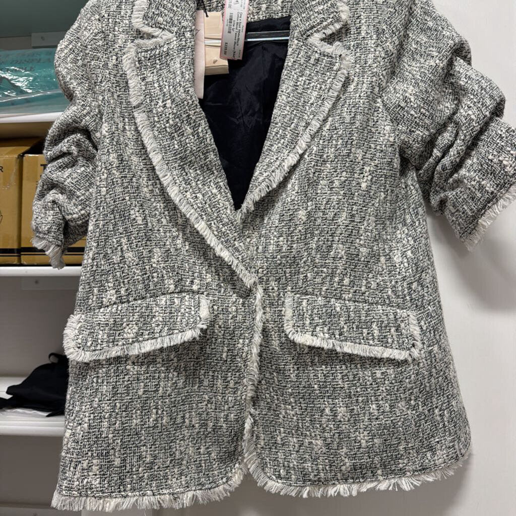 White/Black Cotton Blend Tweed Blazer (NWT)