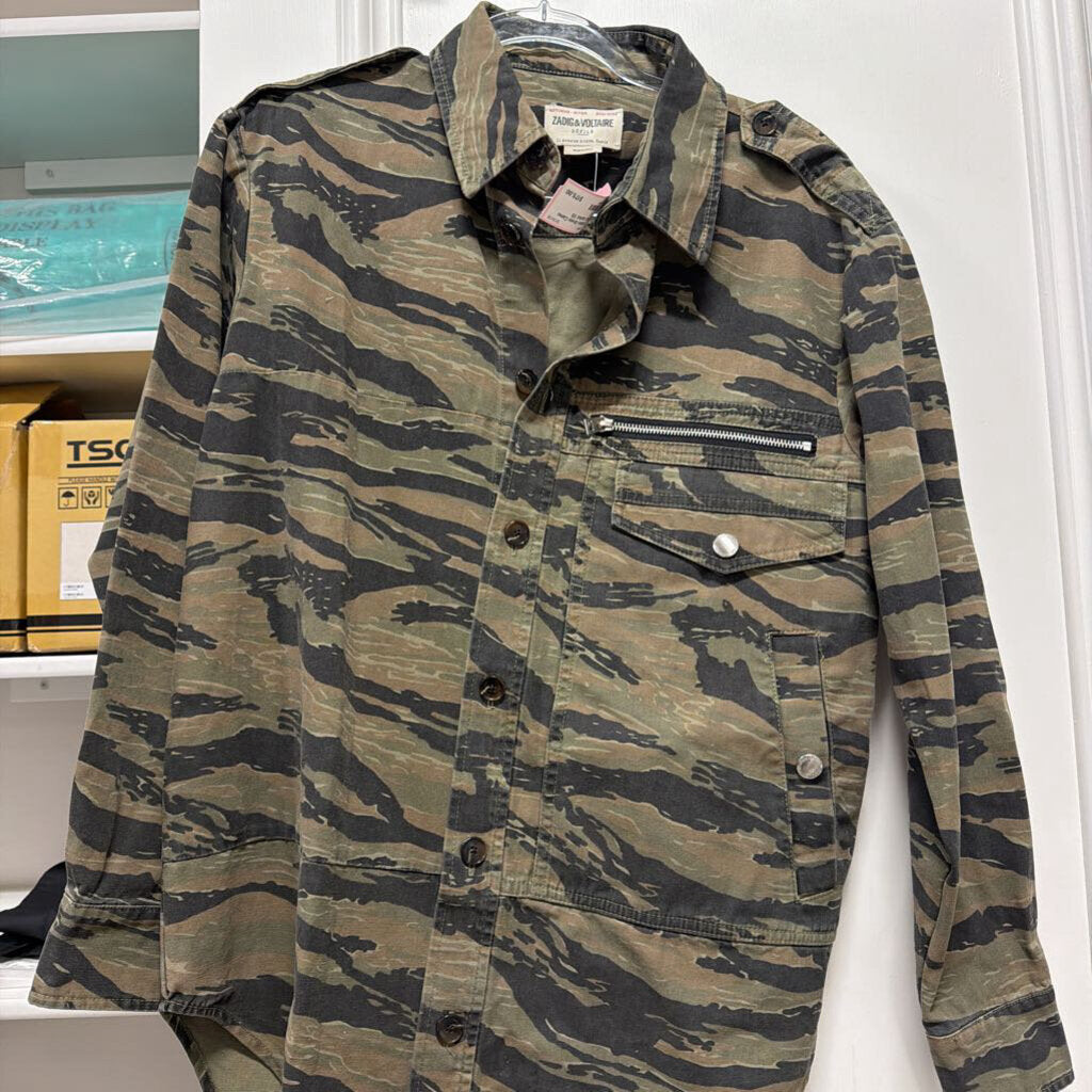Green Camo Cotton Shirt Jacket