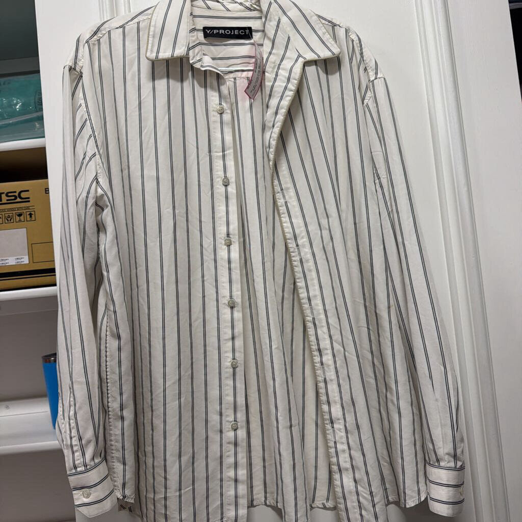 Black/White Stripe Tencel/Silk Blend Button Up Top