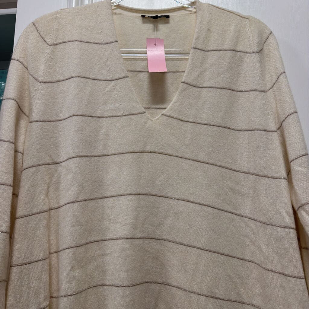 Cream Cashmere Striped V Neck Sweater