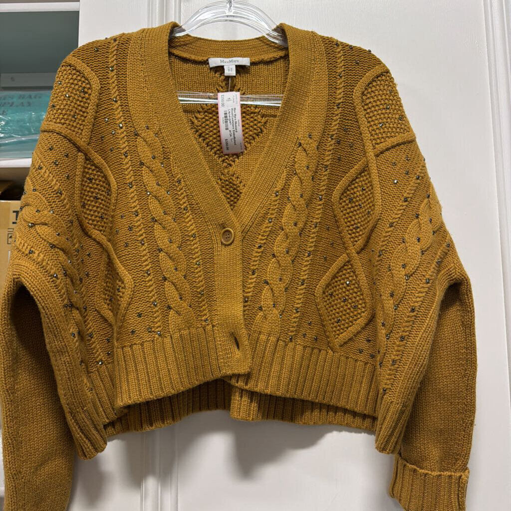 Mustard Wool/Cashmere Embellished Cardigan