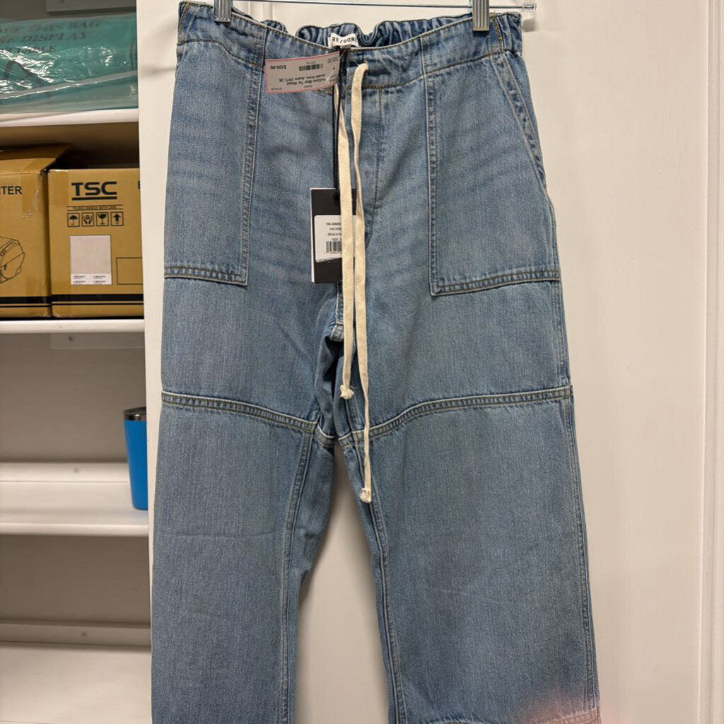 Blue Tie Waist Double Knee Jeans (WT)