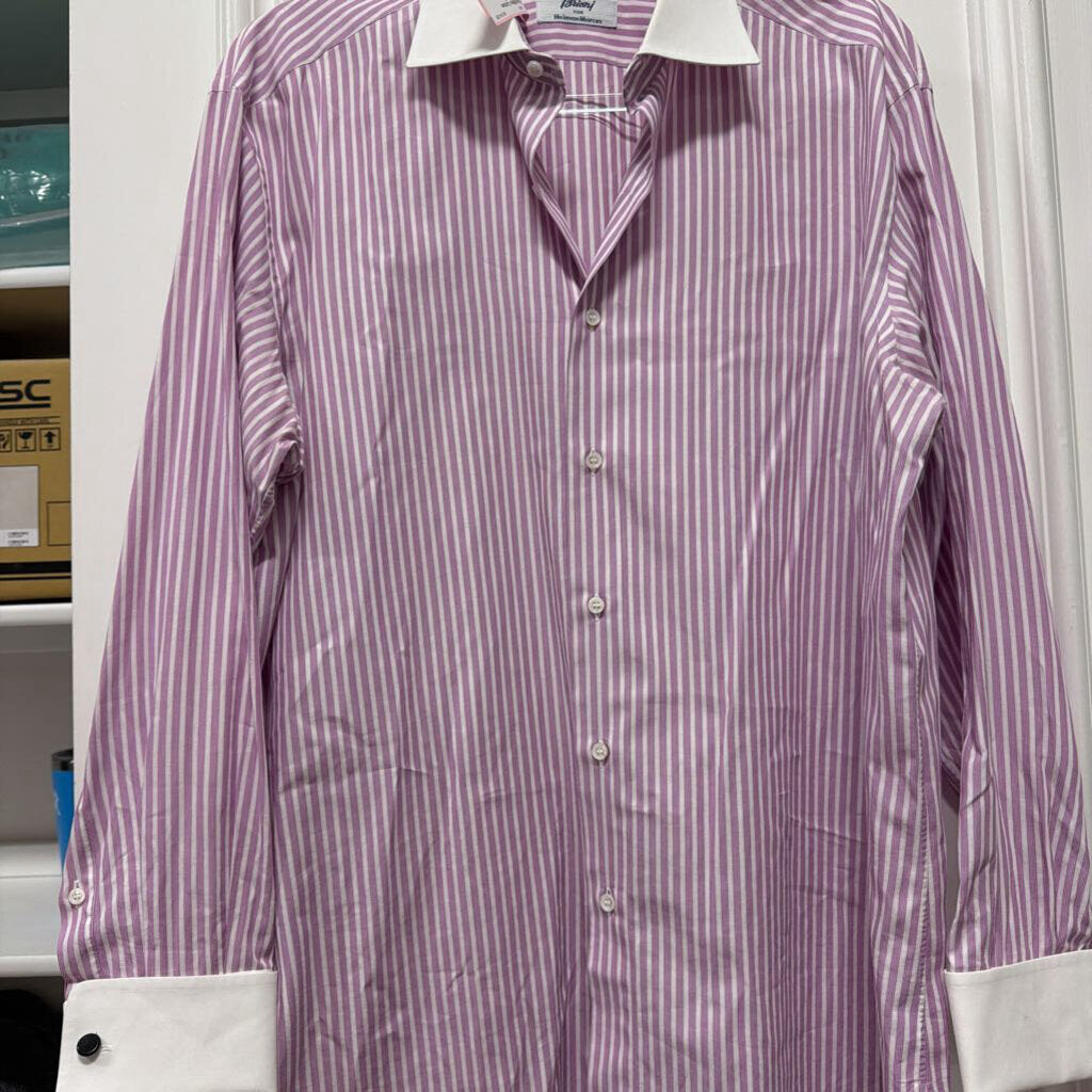 Purple/White Cotton Stripe Dress Shirt