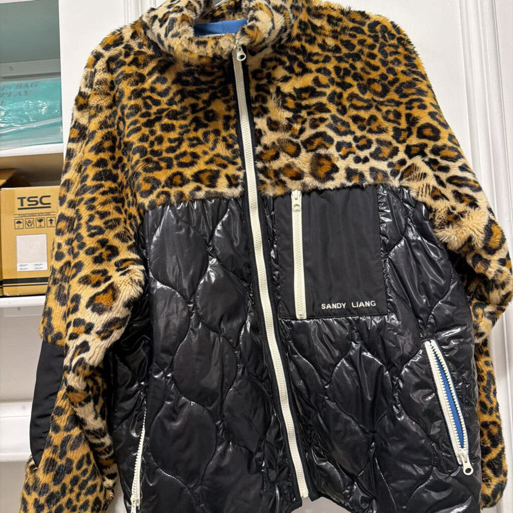 Black/Leopard Print Acrylic/Poly Mixed Media Jacket