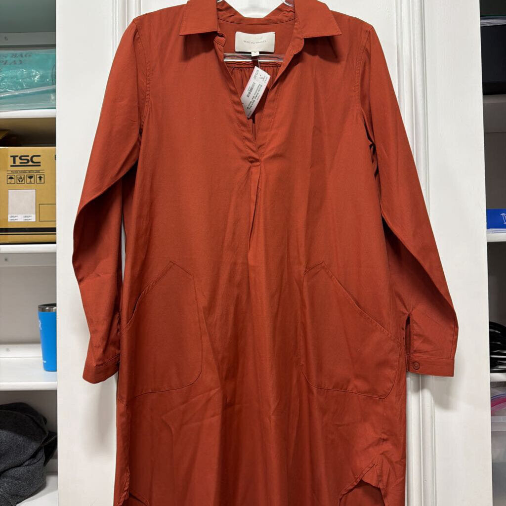 Brick Red Poly/Cotton Shirt Dress