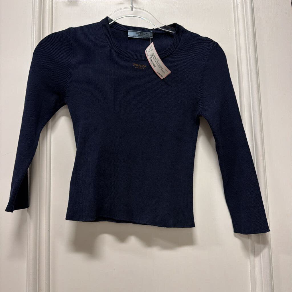 2023 Navy Cotton Ribbed Logo Cropped Sweater