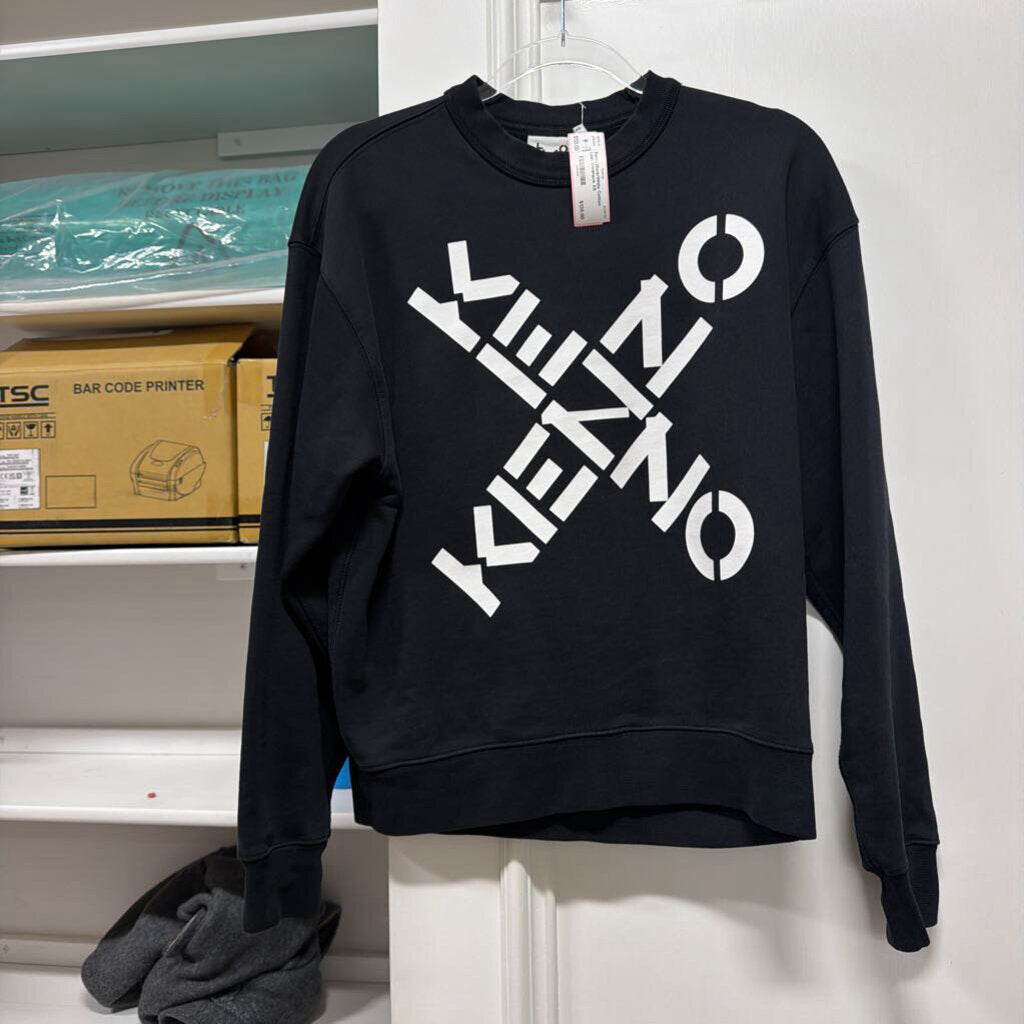 Black/White Cotton Logo Crewneck