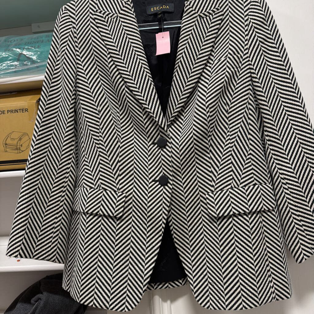 Black/White Cotton Blend Herringbone Blazer