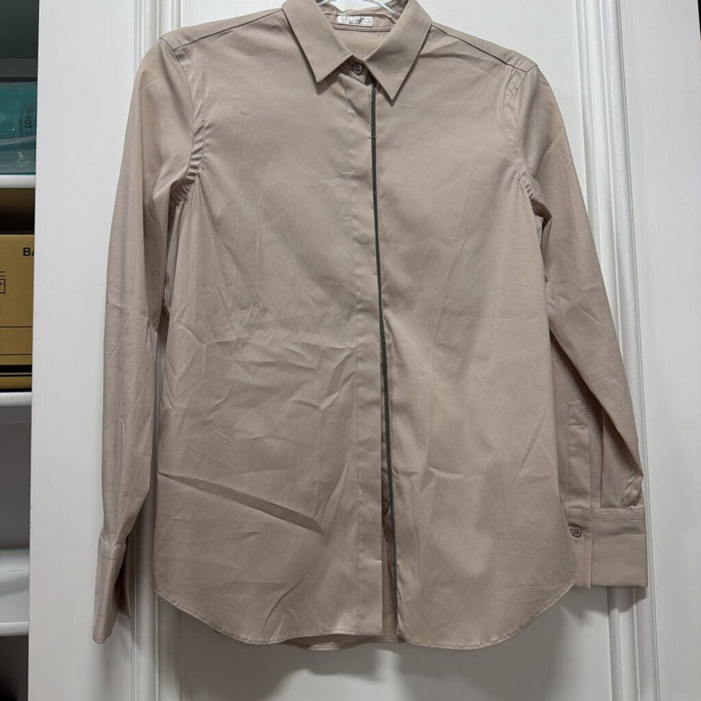 Taupe Cotton/Polyamide Monili Button Up Top