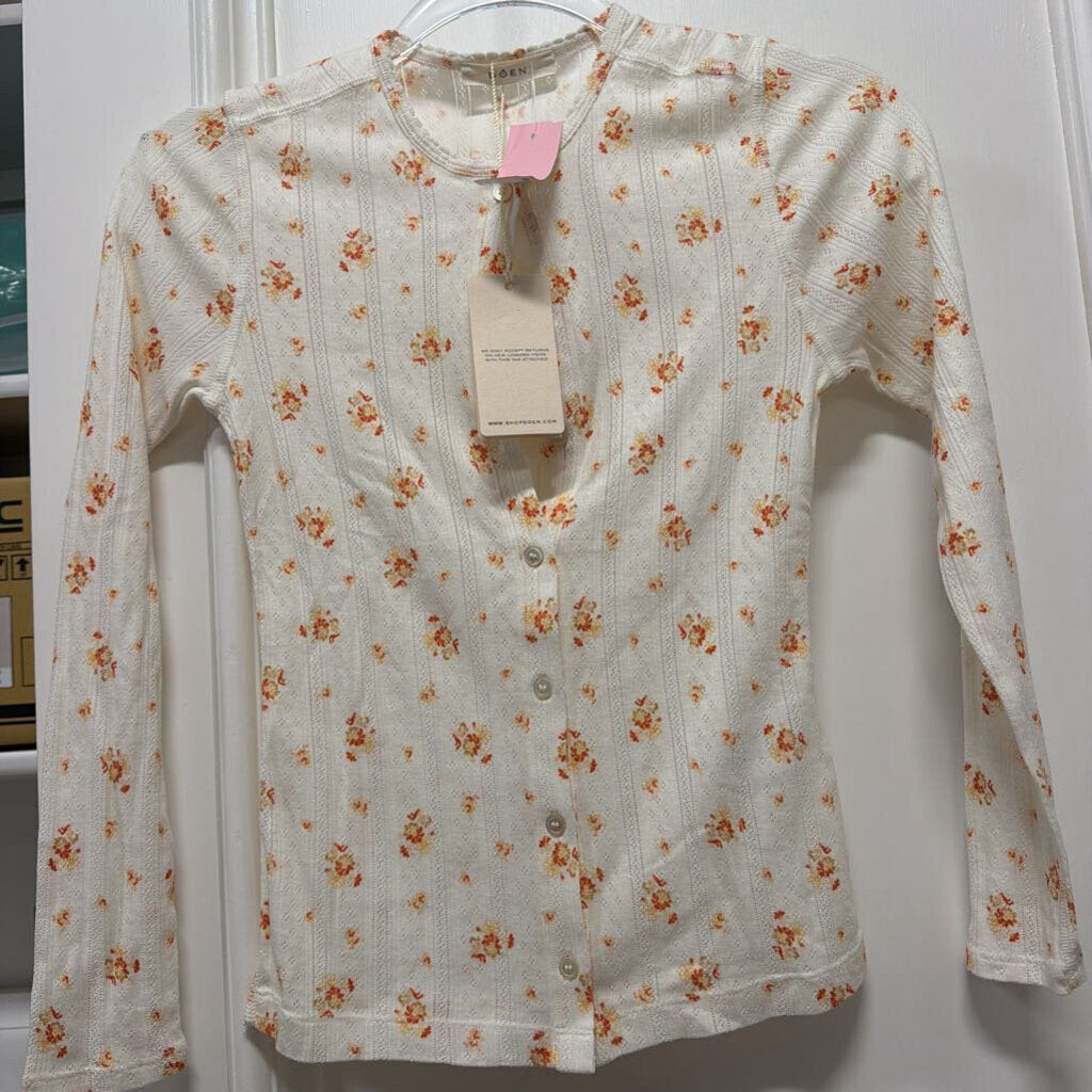 Cream/Floral Cotton Pointelle Top (NWT)