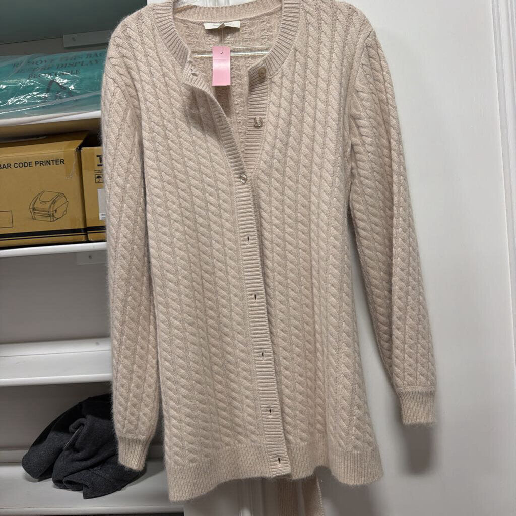 Cream Wool Blend Cable Knit Cardigan