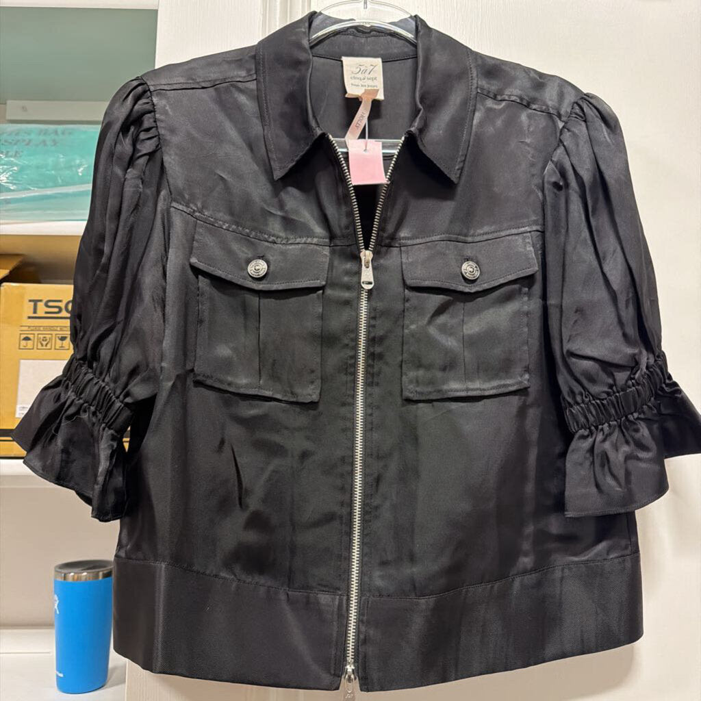 Black Cupro Zip Front Shirt