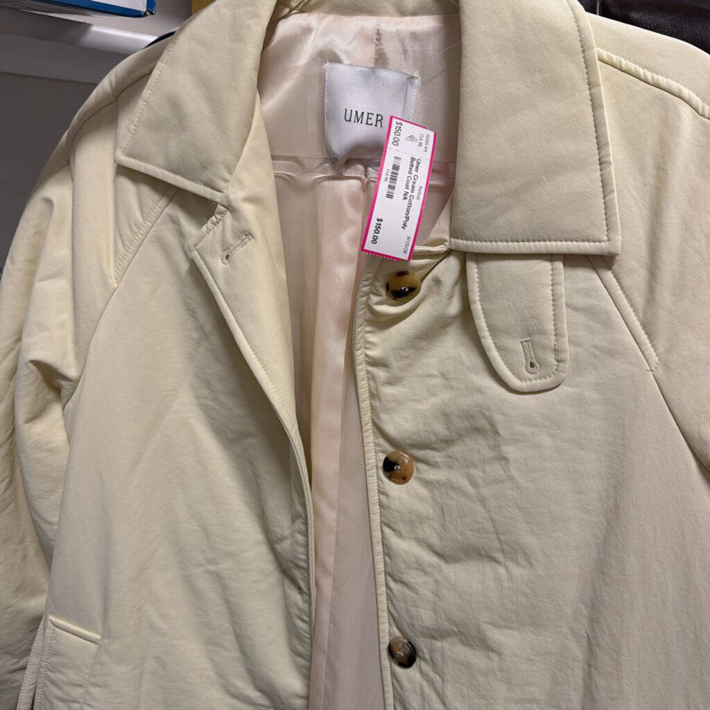 Cream Cotton/Poly Belted Coat