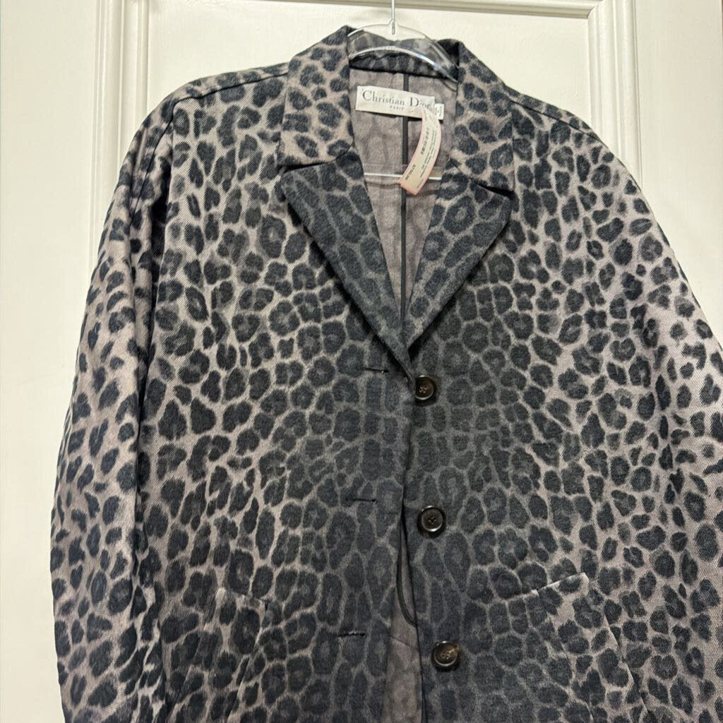 Grey Cotton Animal Print Jacket