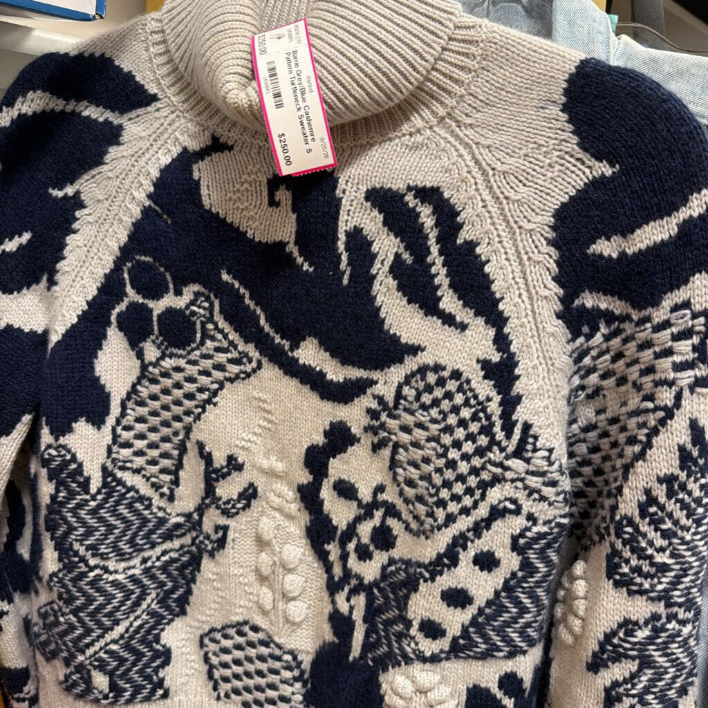 Grey/Blue Cashemre Pattern Turtleneck Sweater