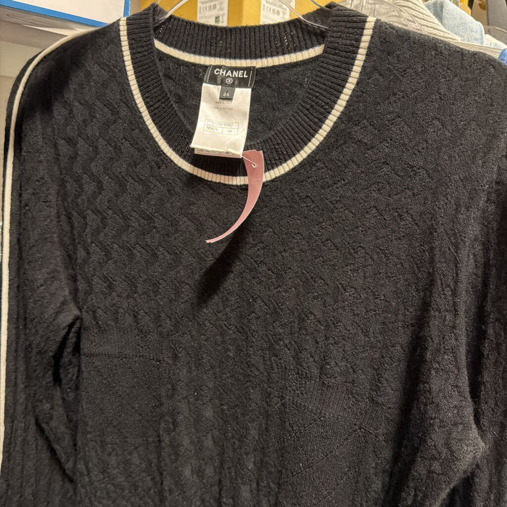 Black Cashmere Cable-Detail Sweater (mended on back)