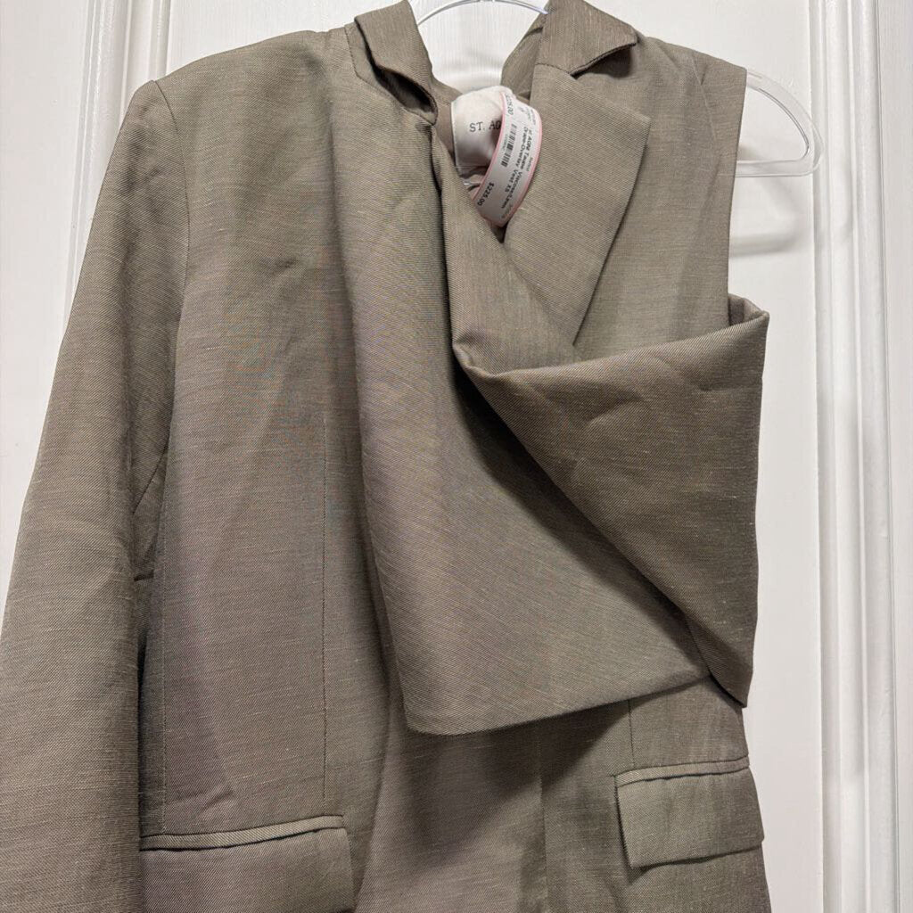 Taupe Viscose/Linen Drape-Overlay Vest