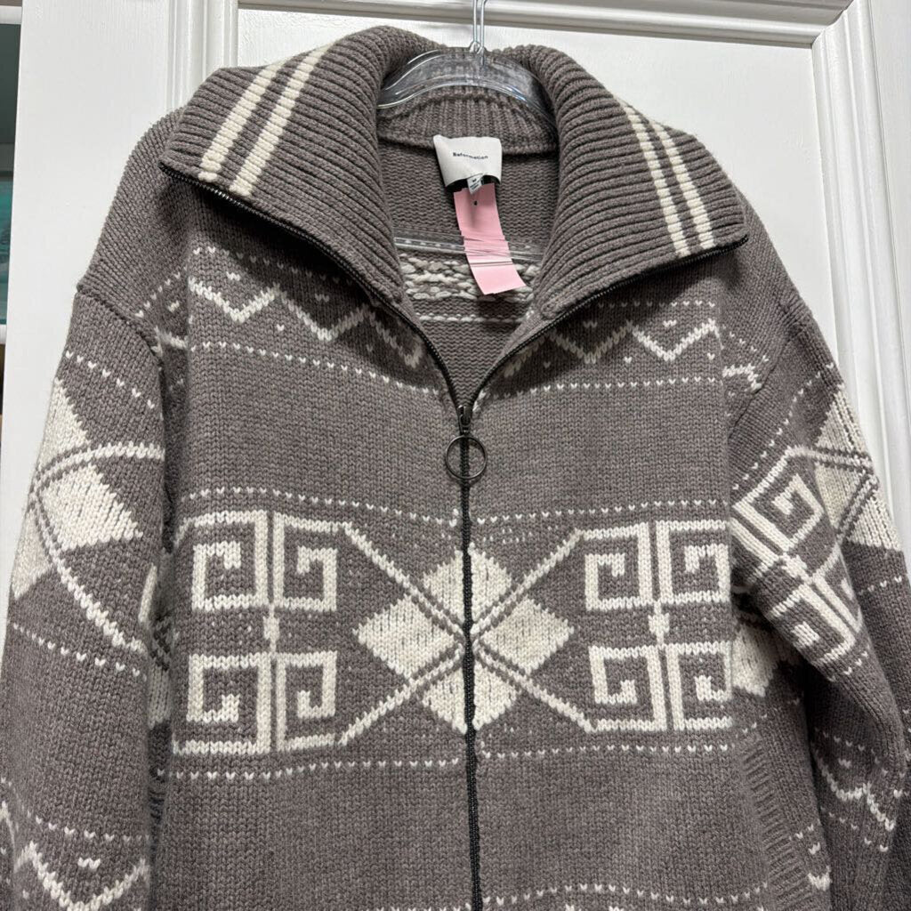 Taupe/Cream Wool Pattern Zip Sweater