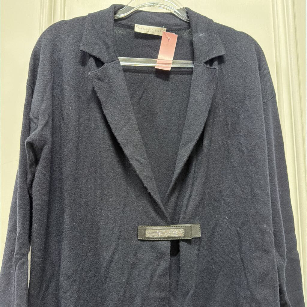 Navy Blue Wool/Silk Cardigan w/ Beading