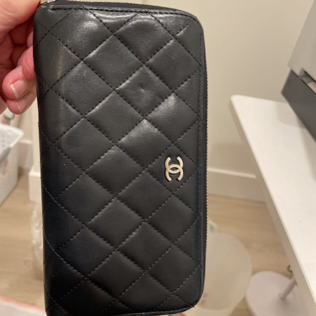 Black Lambskin Zip Around Wallet