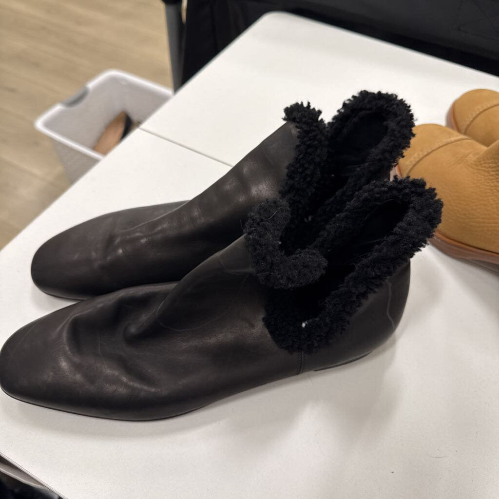 Black Leather Shearling Boots
