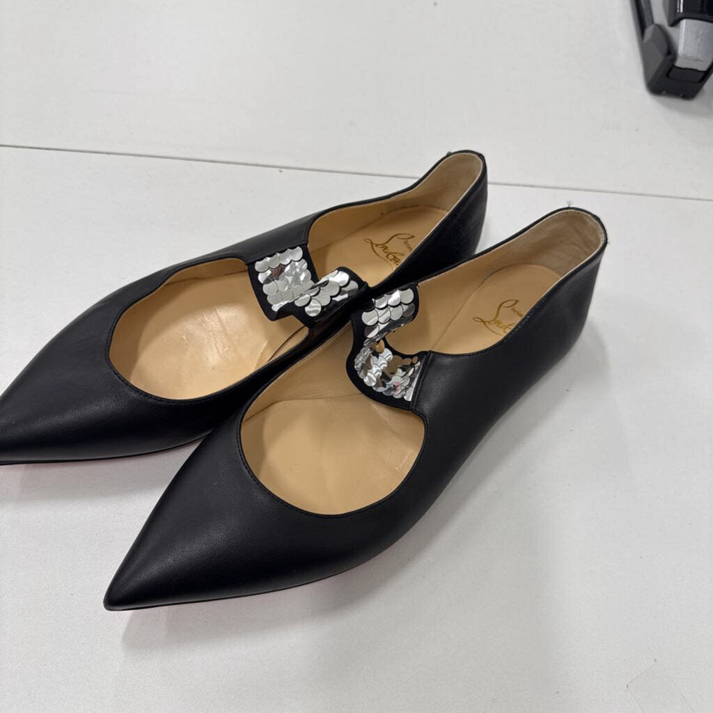 Christian Louboutin Black Leather Sequin Flats