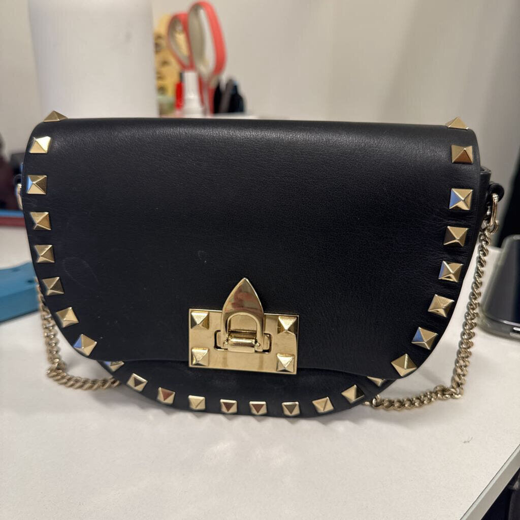 Black Leather Rock Stud Mini Bag