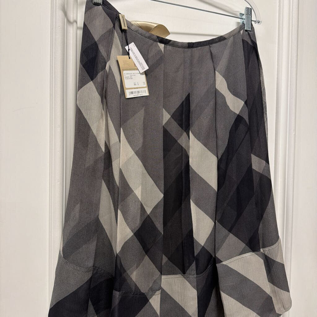 Black/Gray Check Silk Skirt (NWT)