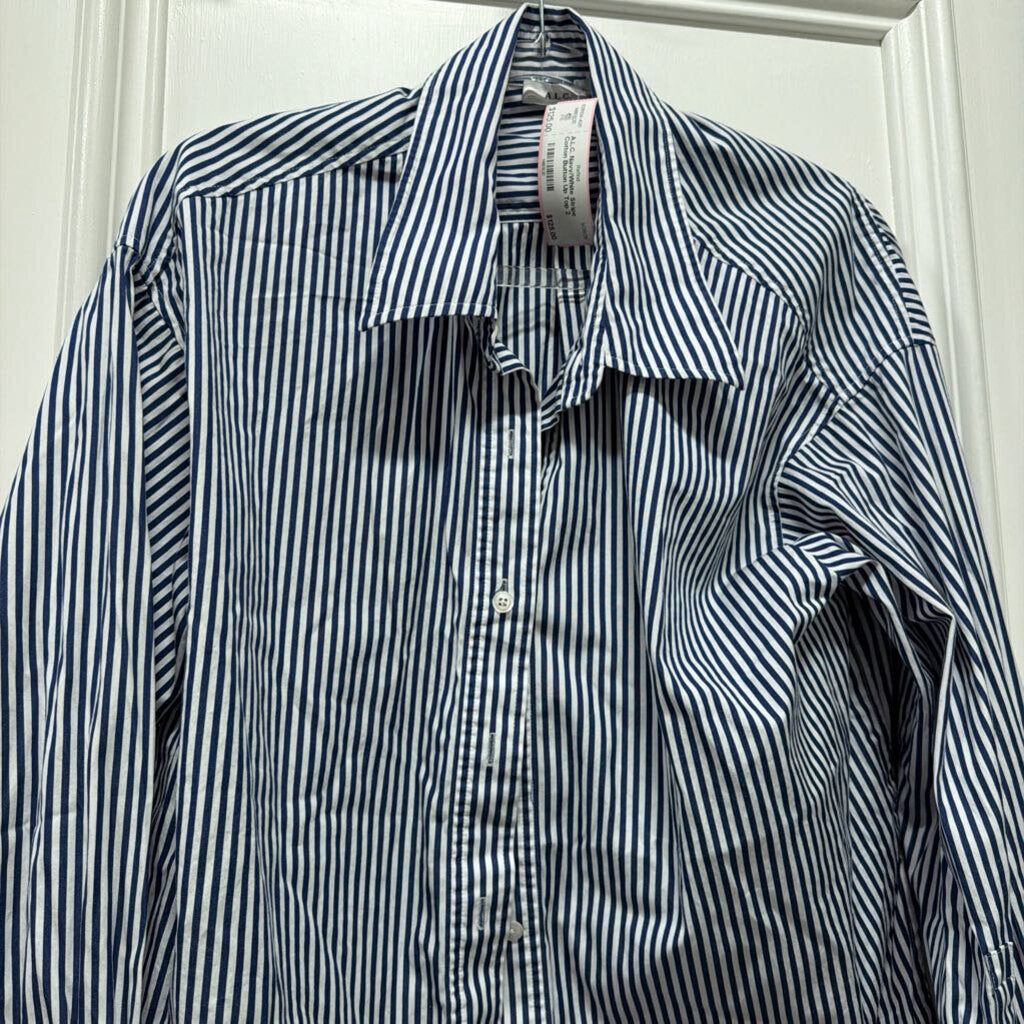 Navy/White Stripe Cotton Button Up Top