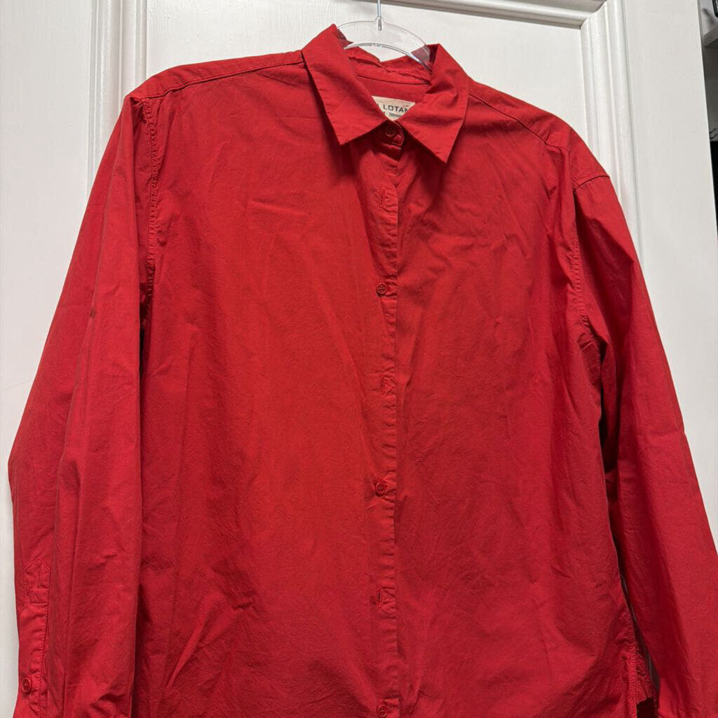 Red Cotton Button Up Top