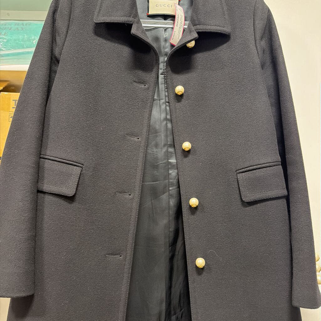 2016 Black Wool Coat w/ Faux Pearl Buttons