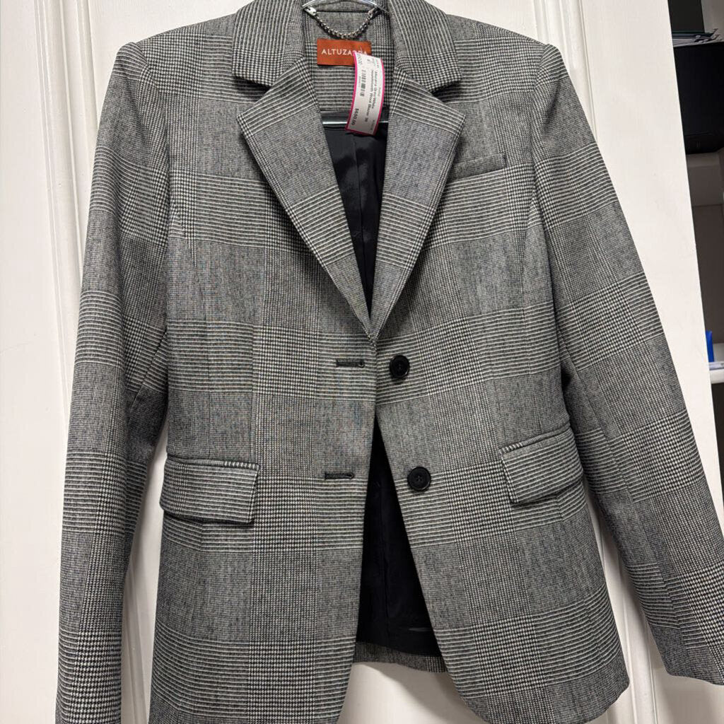 Grey/White Houndstooth Wool Blazer