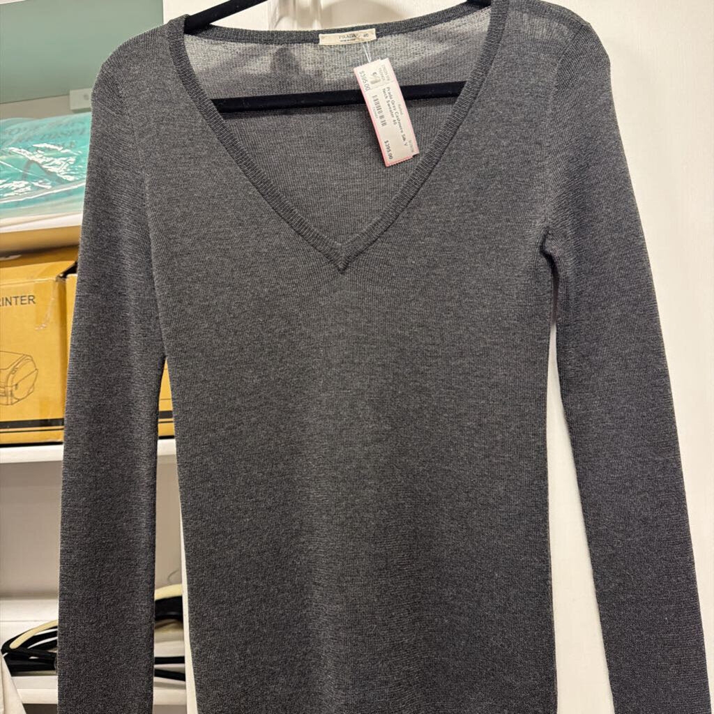 Grey Cashmere Silk V Neck Sweater